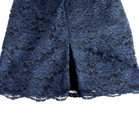 Maggy London Navy Blue Black Lace Floral 4 Scoop Back Cocktail Sheath - Picture 6 of 12